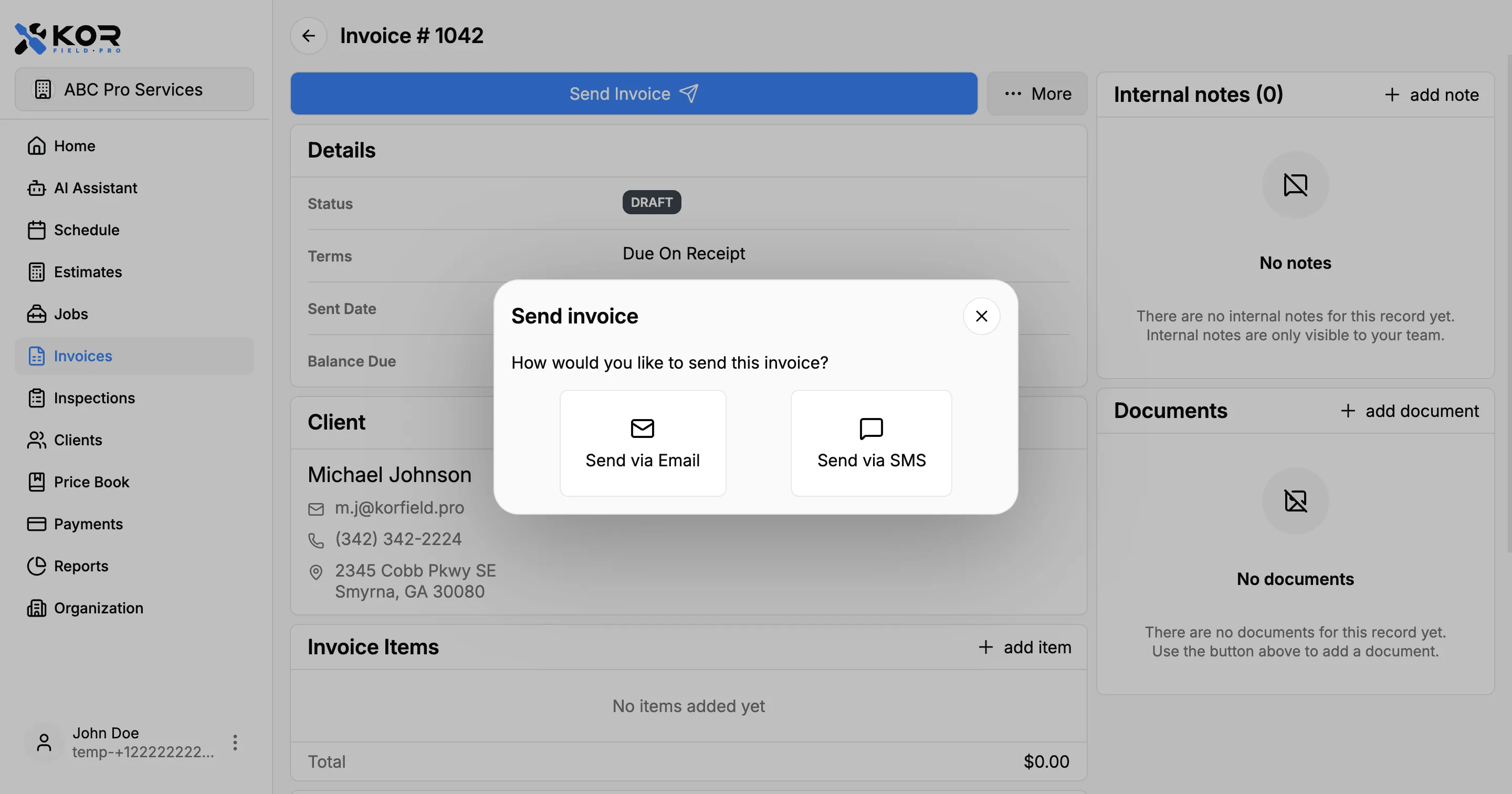 SMS Delivery for Estimates, Invoices & Receipts