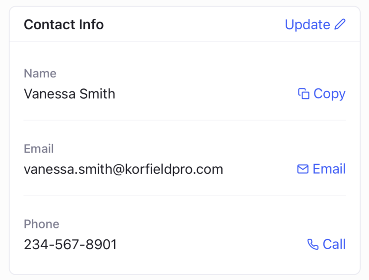 Client contact card